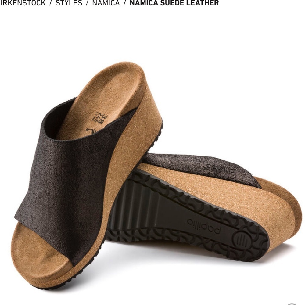 Birkenstock Namica/Papillio Wash Metallic Antique Blk slip on leather mule 5-5.5